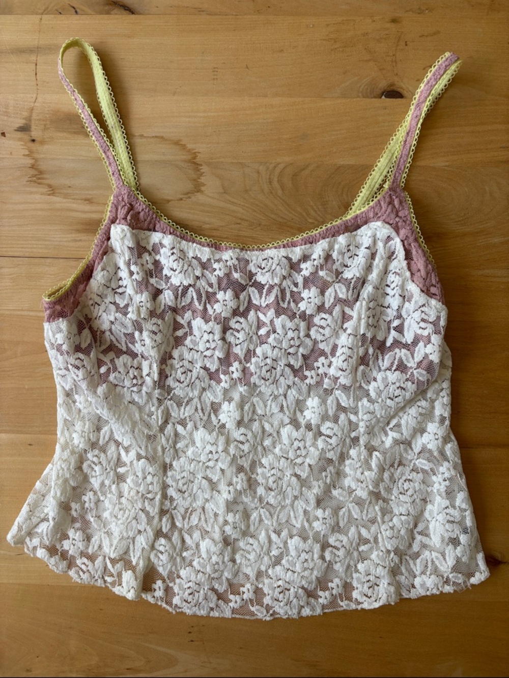 Intimately by Free People Lace Overlay Cami Tank Top in Ivory and pink